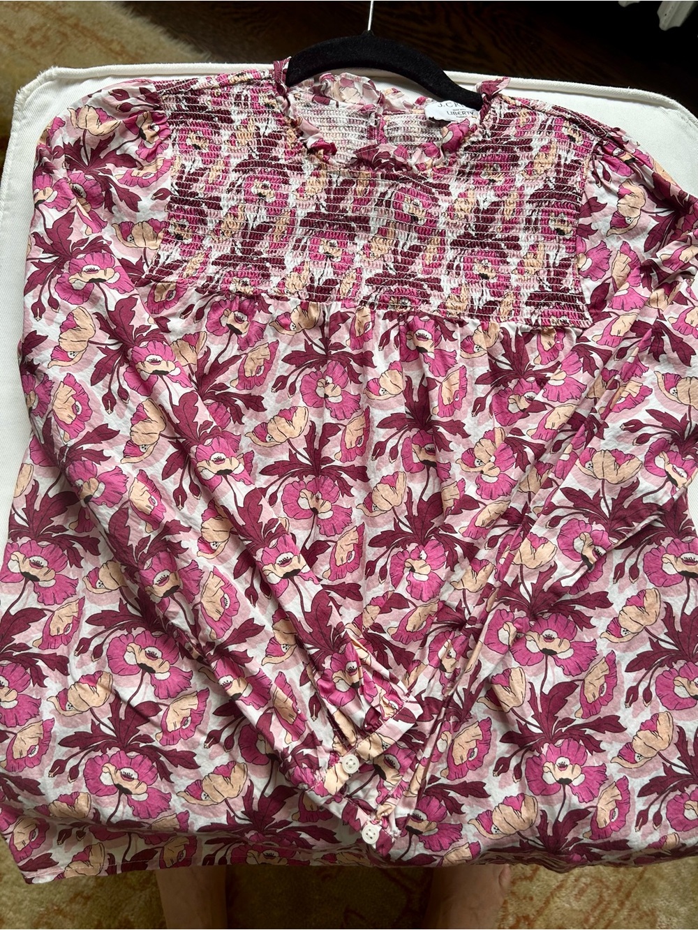 J. Crew Floral Smocked Top in Pink and Cream xs